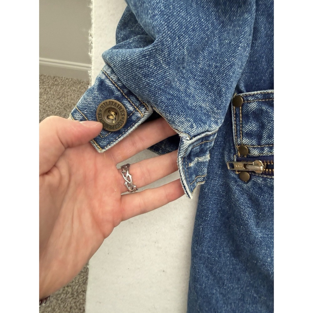 VTG Current Seen Denim Barn Coat Chore Jacket Flannel Lined Size Small 90s 80s - Picture 9 of 9